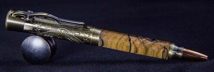 American Pride Lever Action Pen Spalted Pecan Antique Brass.jpg