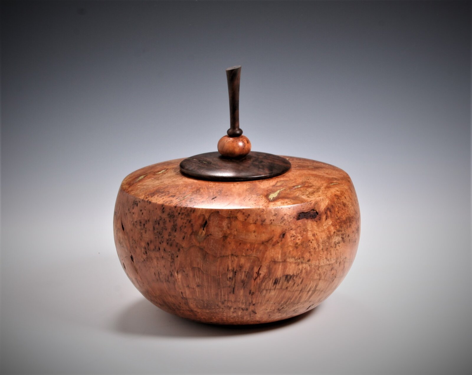 cherry burl and walnut root urn tung oil finish, brass fill.JPG