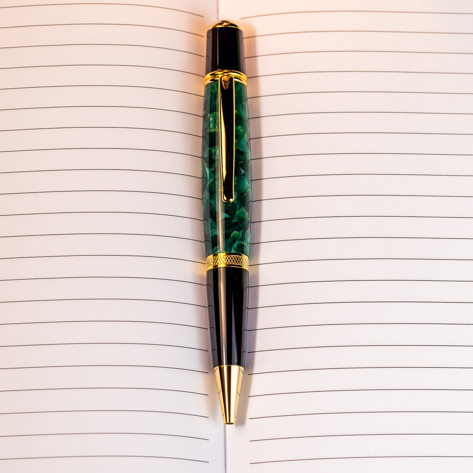 Desk Pen, Gold and Black, Forest Green Crush, Twist Ballpoint - 6 - 20240301.jpg