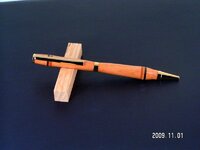 Slimline Cobalt  Gold Twist Pen - Cherry with Walnut, Oak, Cherry Bands.jpg