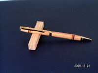 Slimline Cobalt  Gold Twist Pen - Oak with Walnut, Oak, Cherry Bands.jpg