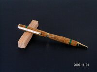 Slimline Cobalt  Gold Twist Pen - Persimmon and Green Acrylic.jpg
