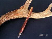 Slimline Cobalt  Gold Twist Pen - Walnut with Yellowheart and Bloodwood Band.jpg