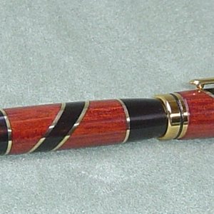 Ebony, Bloodwood, and Brass Inlaid Designer Pen