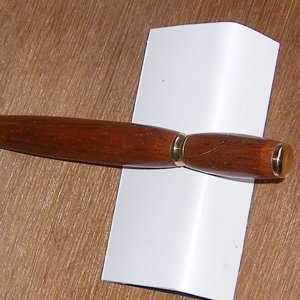Thick mahogany pen with brass inlay and home turned brass furniture II