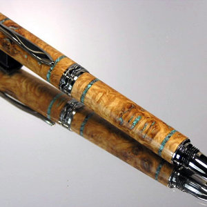 English Oak Burl with Crushed Sleeping Beauty Inlay!