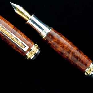 Amboyna Burl on Silver Cambridge Fountain Pen