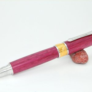 Art Deco Rollerball Pen with Padauk wood body, Rhodium and 22kt Gold