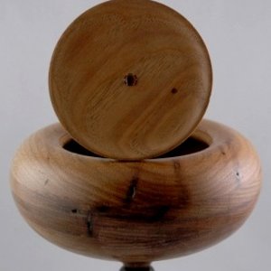 American Wormy Chestnut Finial Lidded Bowl