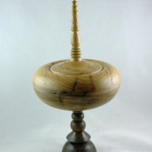 American Wormy Chestnut Finial Lidded Bowl