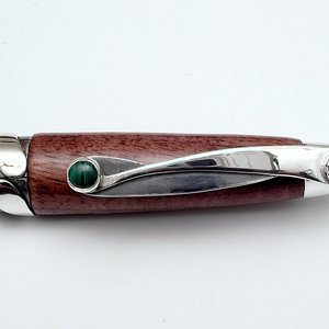 Closeup on sterling and malachite clip