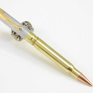 Bullet pen with knurled aluminium top