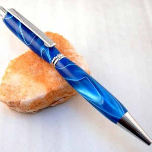 Blue & White Swirl Chrome Clicker Pen