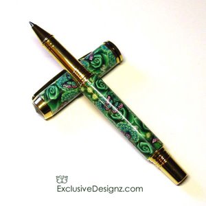 Green Rose ~ Polymer Clay pen