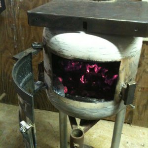 Pot bellied stove with fire