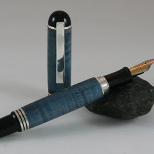 Sterling silver Churchill with blue dyed curly maple