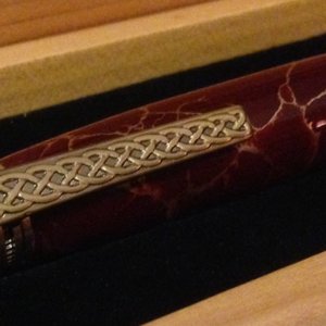 Celtic twist pen Antique brass in Tru-Stone Maroon Gold Matrix