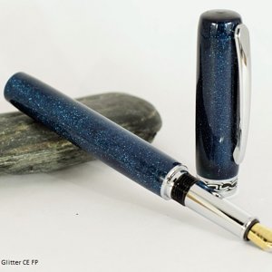 Blue glitter closed end fountain pen