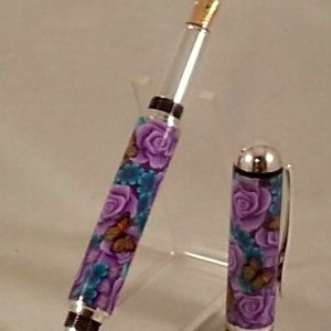 Purple Flowers Pen with Cap Off