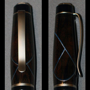 Close Up of Cigar Pen Kit - Ziricote w Blue Veneer and Aluminum Strips