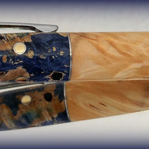 Vesper Pen - Segmented Blue Box Elder& Clear Box Elder With Brass & Aluminum Inlay