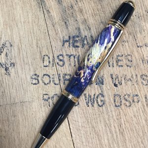 Gatsby with stabilized blue box elder and gold hardware.