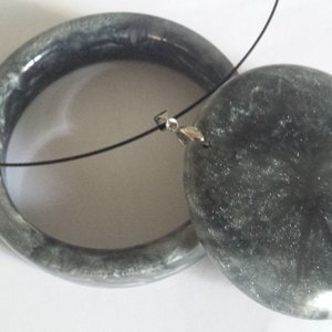 Black & Silver Bangle & Pendant set