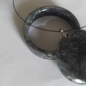 Black & Silver Bangle & Pendant set