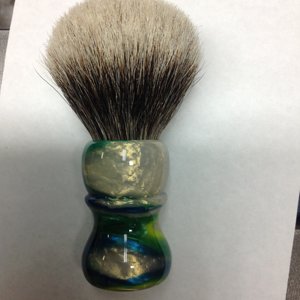 Pearl, green, blue, and yellow shaving brush
