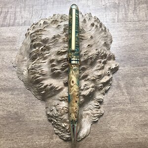 Blue/Green Dyed Yellow Cedar Burl on a 24K Gold Designer Twist Pen