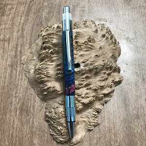 Double Dyed Spalted Krinkle Curly Maple Burl on a Stratus Chrome Click Pen