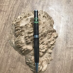 Curly Walnut w/ Neon Green G10 “Celtic Knot”on a Chrome Trimline Twist Pen