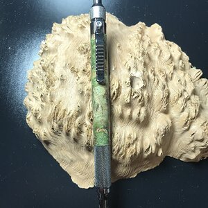Stabilized Double Dyed (Lime & Black) Maple Burl on an Anvil EDC Click Pen
