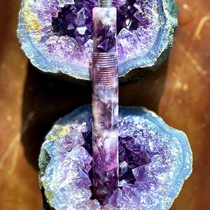 recycled double cast acrylic, amethyst clone