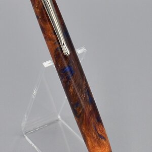 Blade click pen. Blue, red, Aztec gold resin, CA finish B1A.jpg