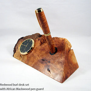 Redwood burl desk set