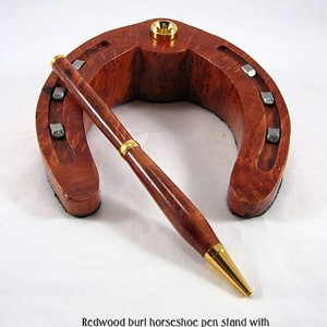 Redwood burl horseshoe pen stand