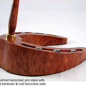 Redwood burl horseshoe pen stand