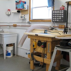 Sink, first aid, router table and scroll saw