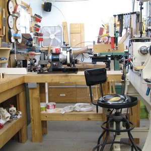 Wood lathe work area