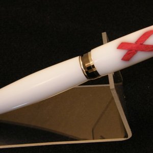 Pink Ivory and White PR.  Platinum Cigar Pen.  Breast Cancer Ribbon.