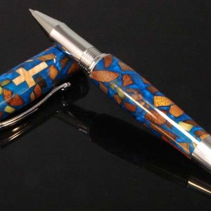 Statesman Rhodium-Blk Stained Glass with Bloodwood Cross