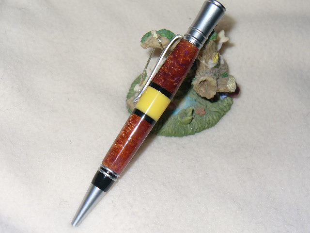 Acrylic, yellow corian, black bands