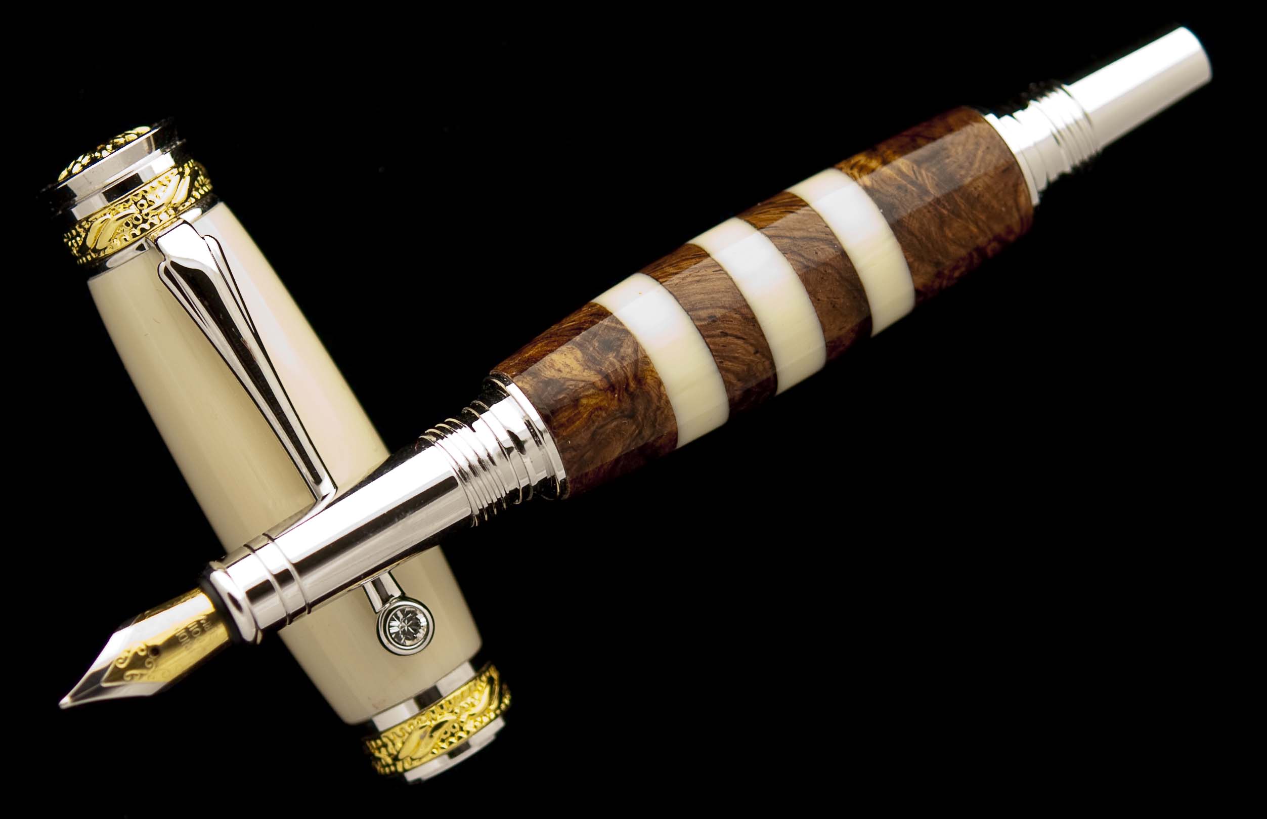 Alternate Ivory and Honduras Rosewood Burl Segmented