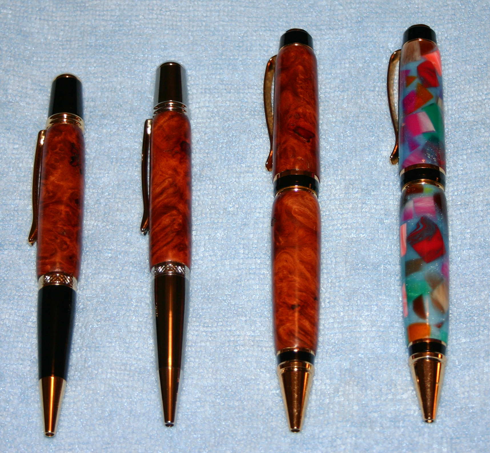 Amboyna Burl and Bowling Ball Pens