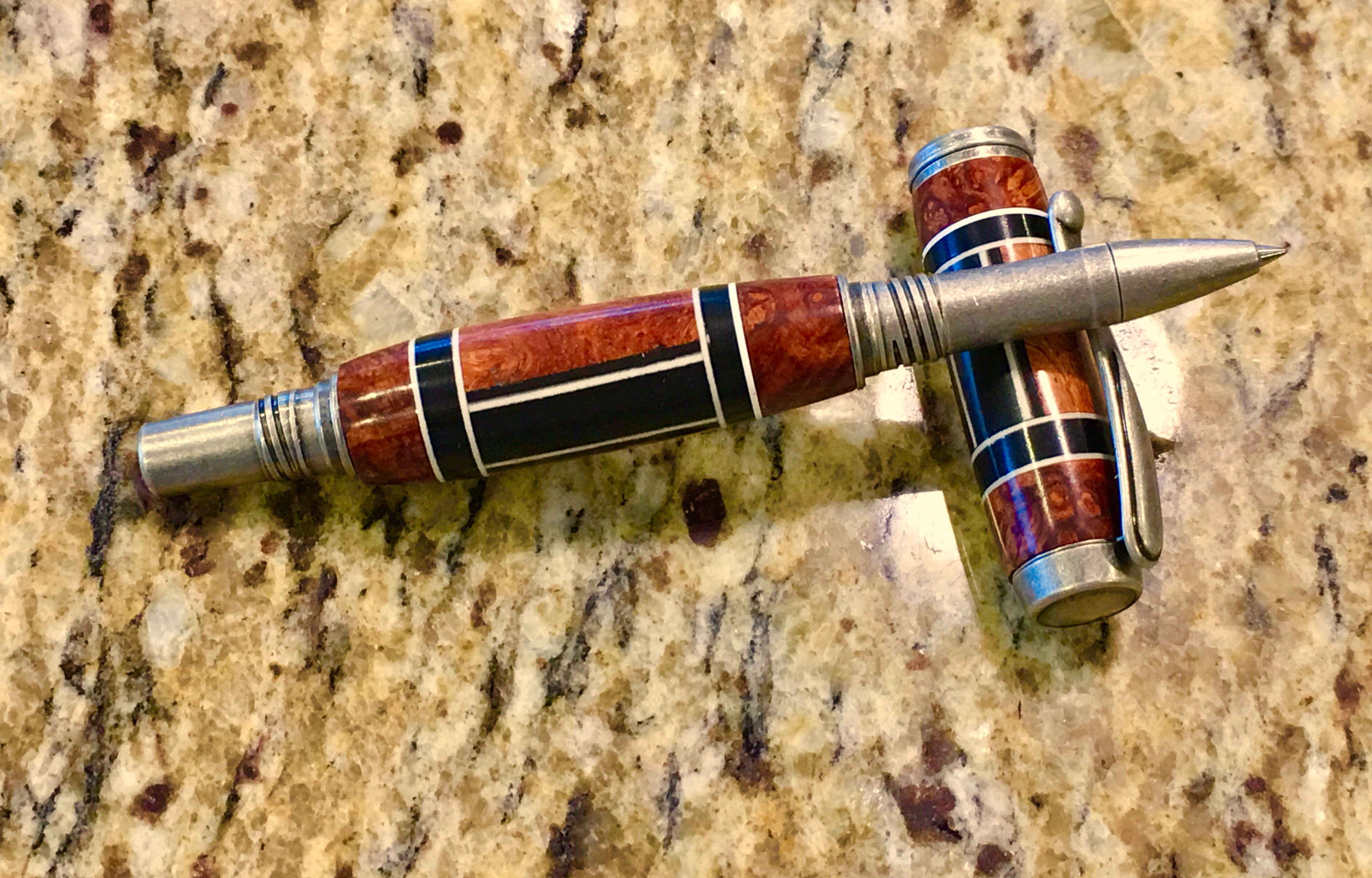 Amboyna burl and ebony