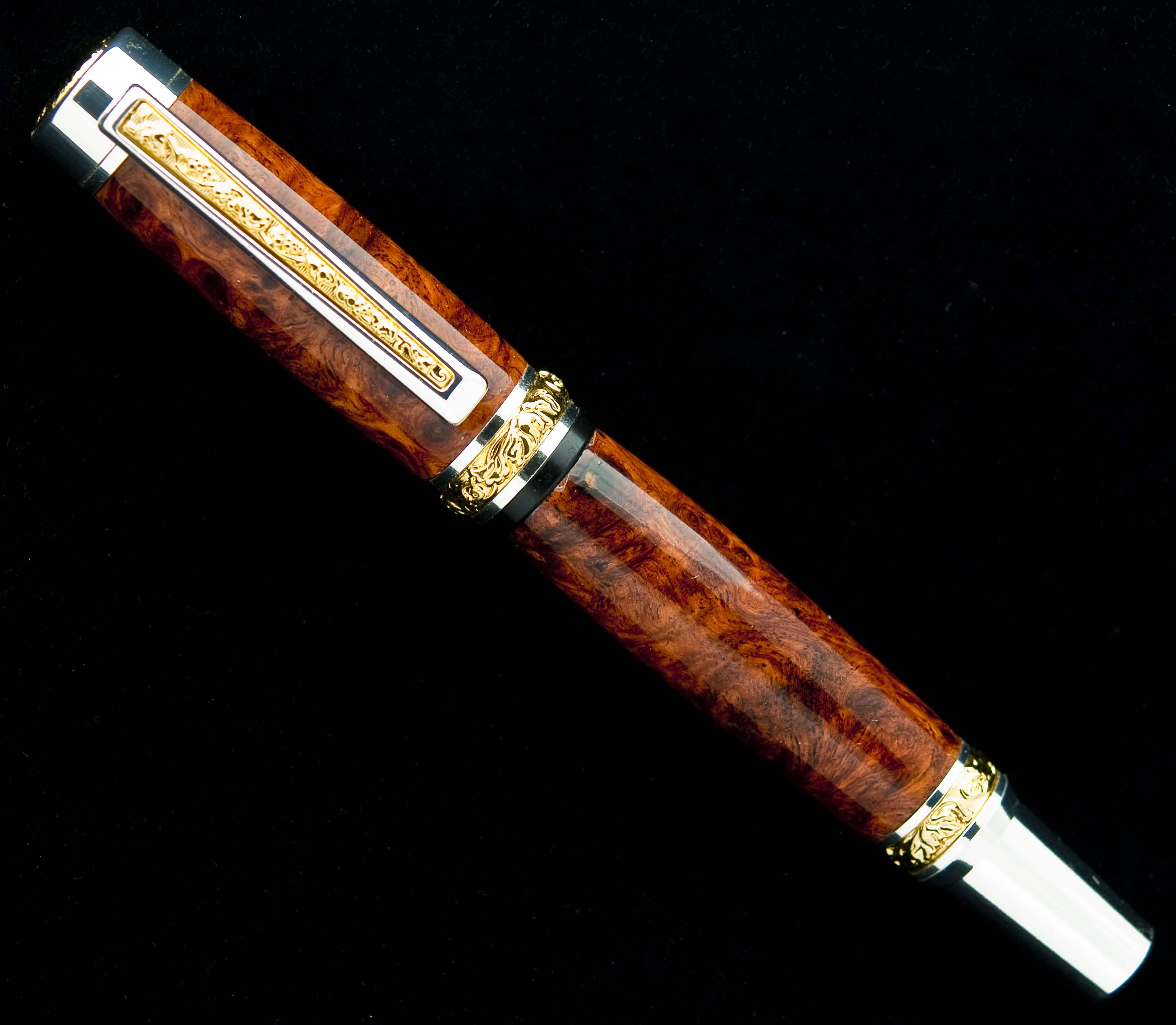 Amboyna Burl on Silver Cambridge Fountain Pen