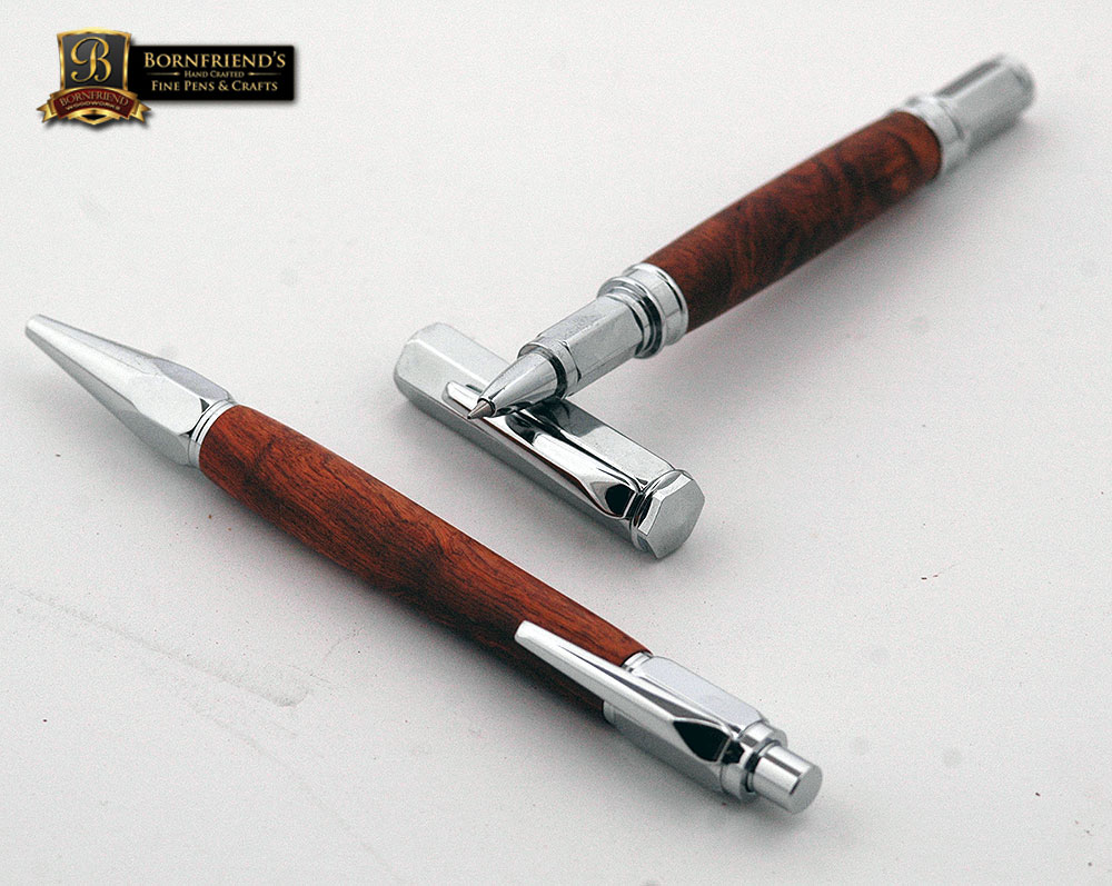 Amboyna Burl Roller Ball & Ballpoint Pen Set - Vertex