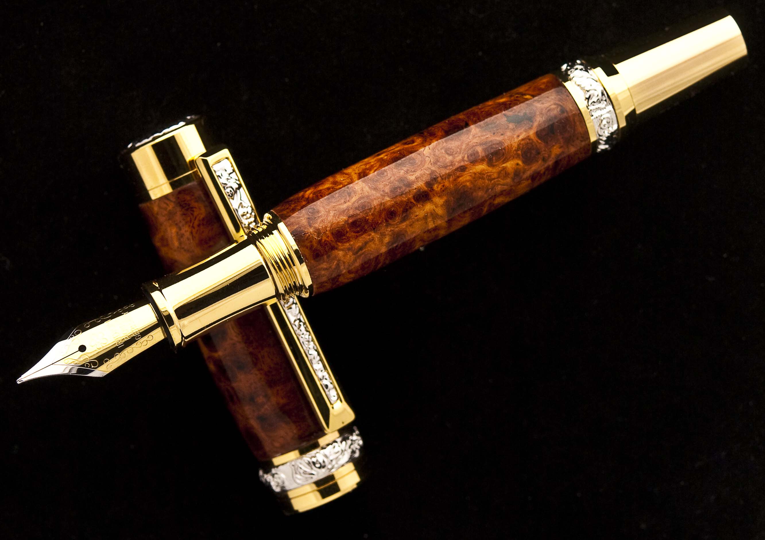 Amboyna Burl Roman Harvest Fountain Pen