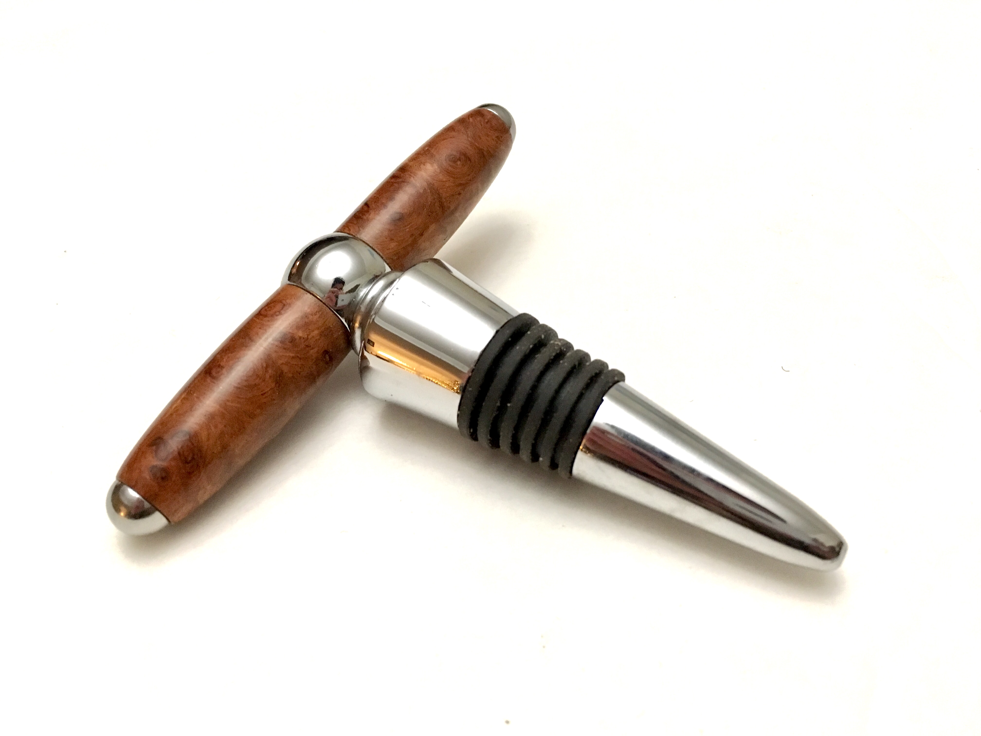 Amboyna burl wine stopper/corkscrew